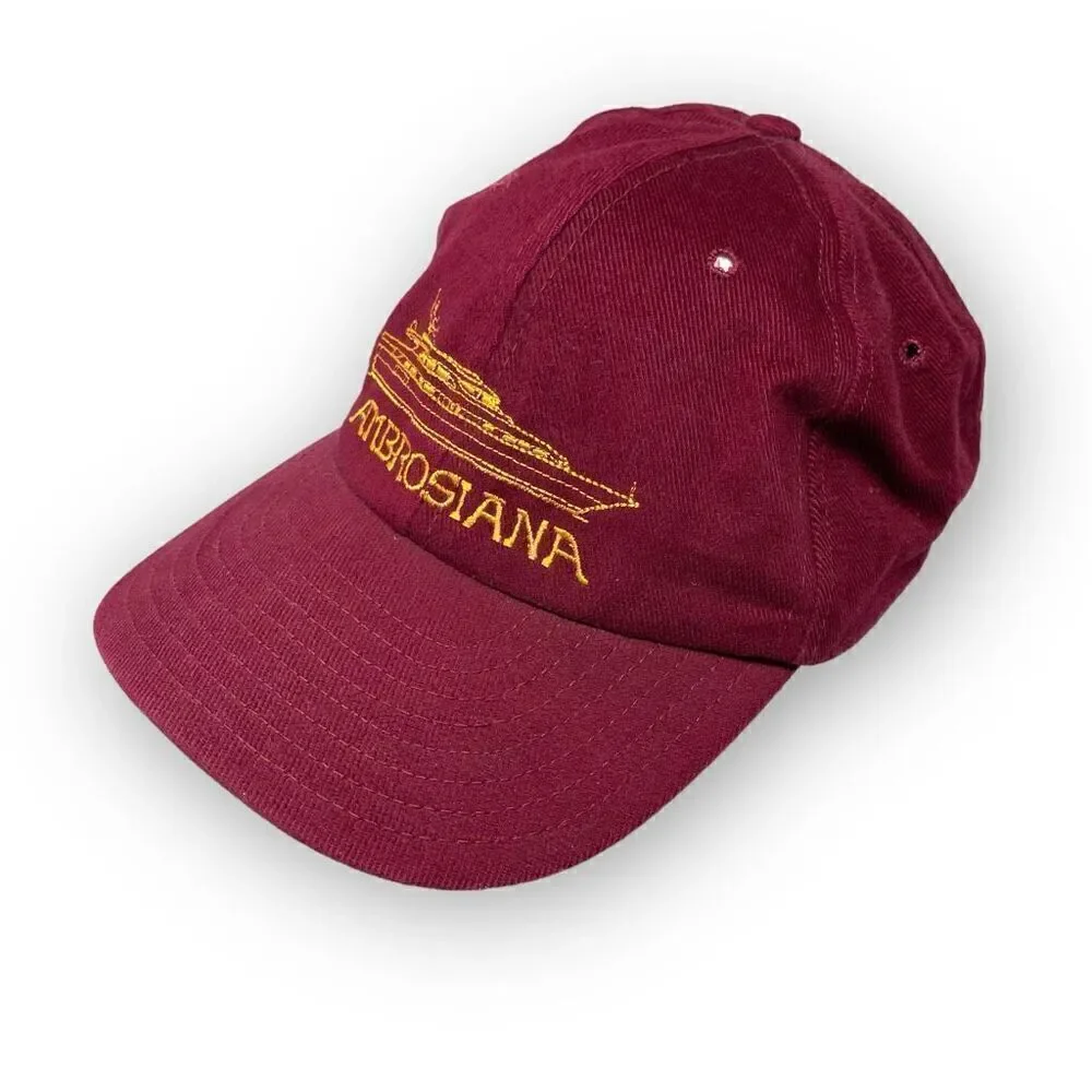 Vintage Ambrosiana Made in USA SnapBack Hat Cap Maroon Yellow Embroidery OSFM